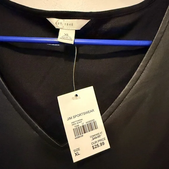 Cato Black Faux Leather V-Neck Blouse - Picture 2 of 2